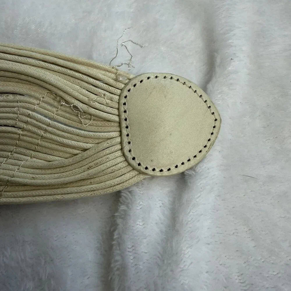 Coldwater Creek Ivory Wide Woven Cotton Belt Faux‎ Leather Accents Statement S/M
